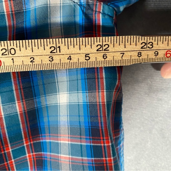 The North Face-Mens Short Sleeve Button Down Shirt-Large-Blue Plaid-Hiking Camp - Picture 2 of 8